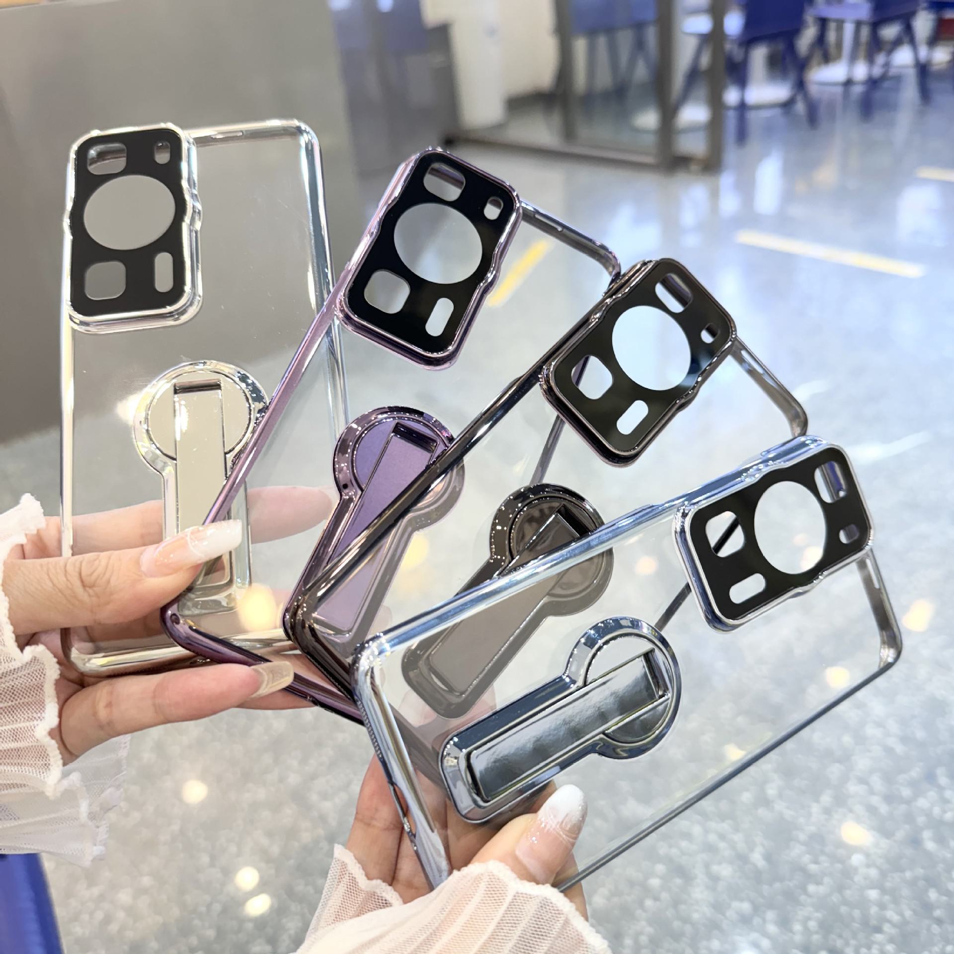 

Rotating Bracket Lens Full Package Transparent Electroplating PC Hard Shell Protective Cover for Huawei P60 Pro Black Electroplated Full-Lens Protection