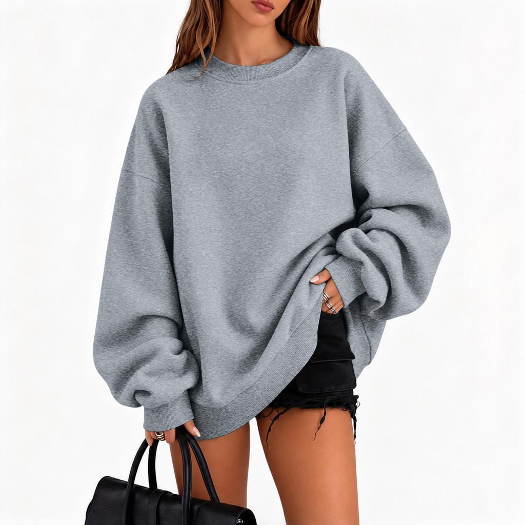 Women's Fall Winter Casual Crewneck Sweatshirt Color Long Sleeve Top
