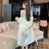 French pajamas women's summer ice silk suspender nightgown two-piece set sexy back waist thin nightgown with chest pad