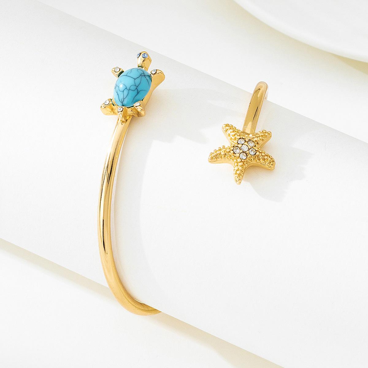 Single summer ocean wind inlaid synthetic zircon starfish turtle crab opening adjustable bracelet daily leisure