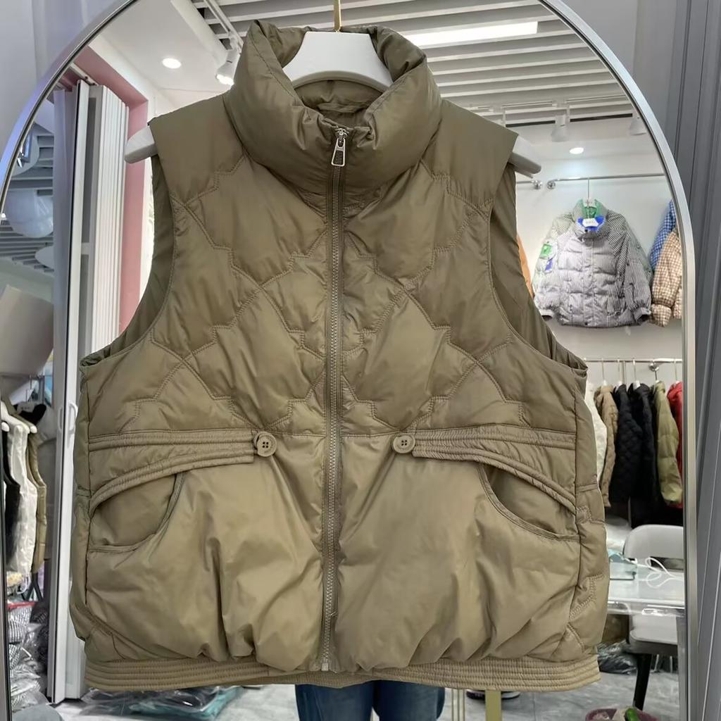 Light Down Vest Women's Short New White Duck Down Small Stand-up Neck Down Jacket Vest Foreign Style Jacket