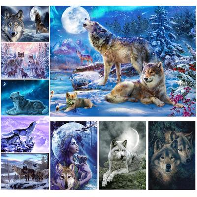 Diamond Painting Animal Cross Stitch Diamond Embroidery Wolf Full Drill Display Diamond Mosaic Kit Winter Scenery Art