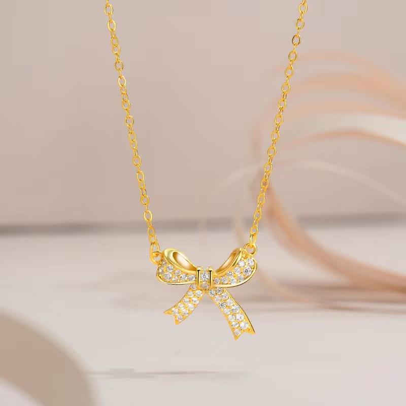 1 Pcs Bow Necklace Steel Chain Copper Pendant Butterfly Fresh Sweet Clavicle Chain Gift Women's Girls' Elegant Accessories