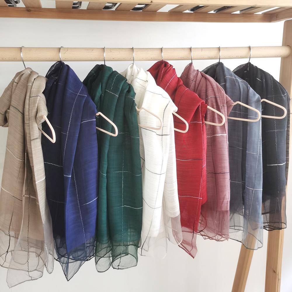 Elegant Women's Plaid Silk Scarf - Spring/Summer Shawl