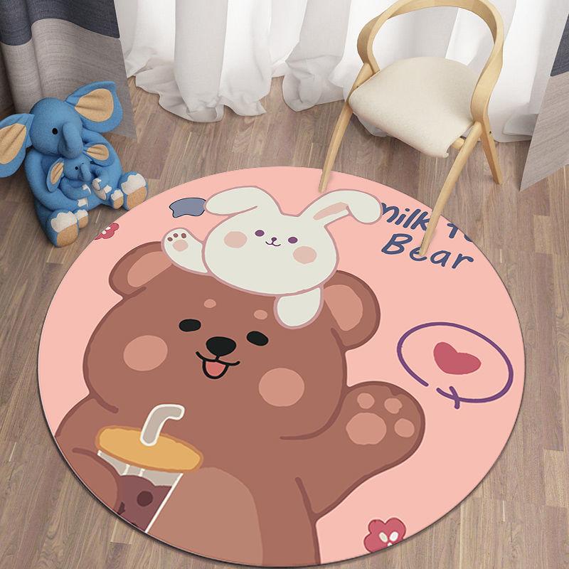 Cartoon round coffee table floor mat cute table and chair children's room fresh floor mat suitable for bedroom living room