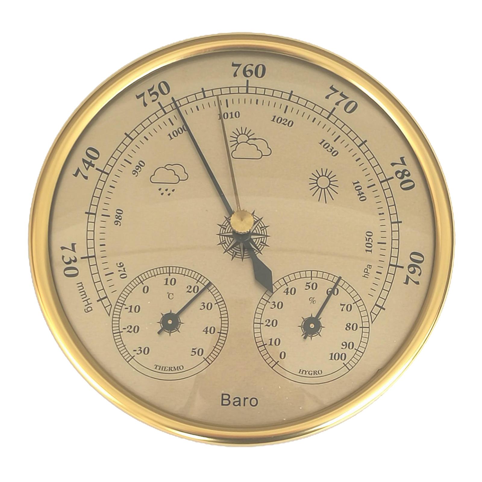 

3 in 1 Weather Station for Indoor and Outdoor use, Diameter 13 cm, Barometer золотистий