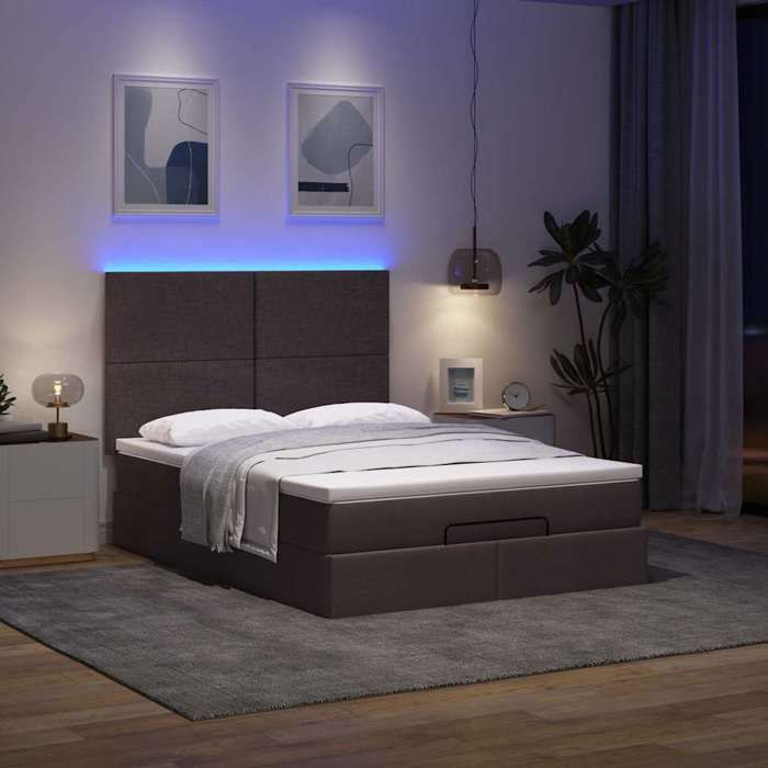 VidaXL Ottoman Bed Frame with Mattress Dark Brown 140x200 Cm Fabric, Bed Frame, Upholstered Bed Frame, Bed Frame 3313930