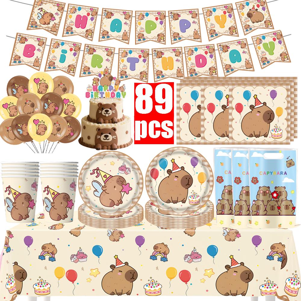 Capybara Disposable Tableware Set  Birthday Party Capybara Tablecloth Cups Plates Napkin Banner Cake Topper Kids Party Supplies