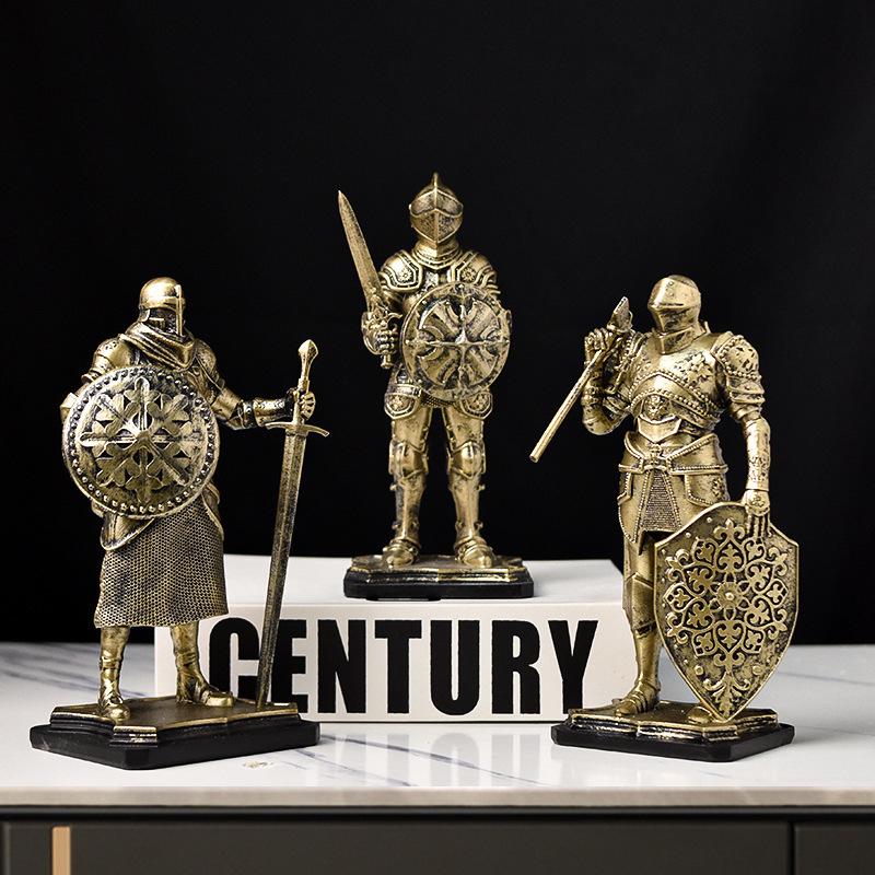 Nordic Retro Guard Knight Figurine: Resin Handicraft for Home or Office Decor