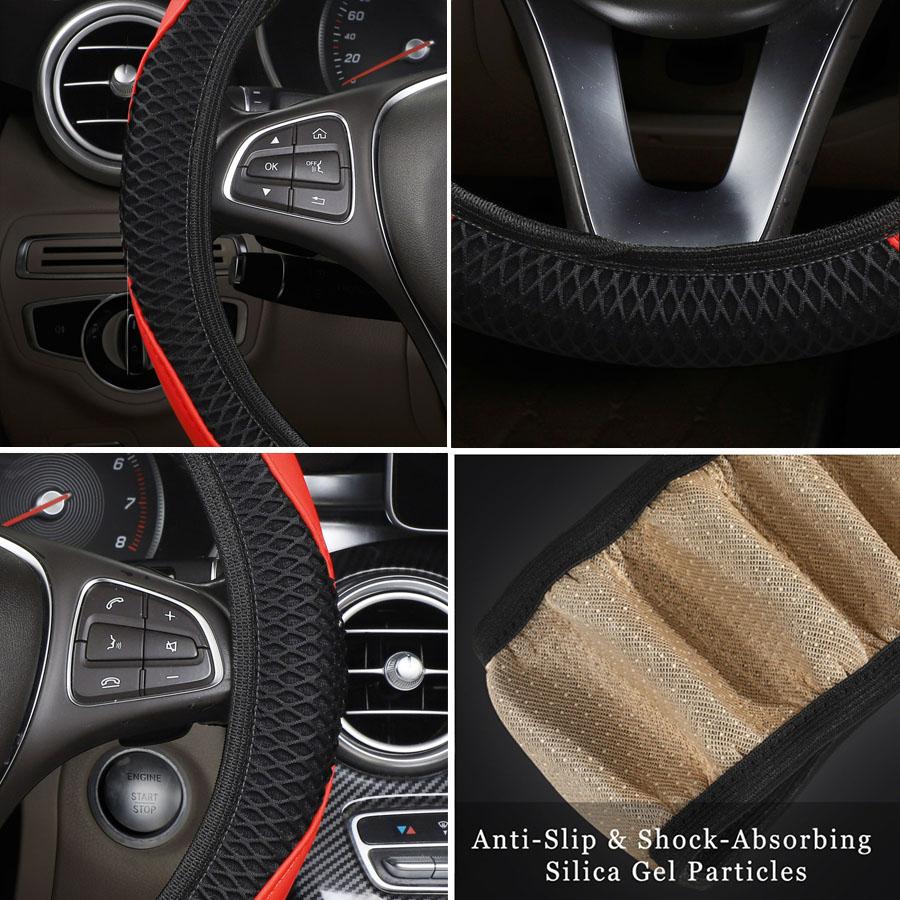 Car Steering wheel cover 3D Embossed No Inner Ring Car Steering Wheel Cover - Breathable Carbon Fiber Auto Parts Accessory