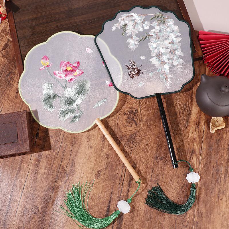 Chinese Double-Sided Embroidered Round Fan for Hanfu or Qipao Dance Performances