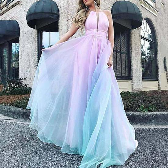 European & American Women s Gradient Print Sleeveless Deep V Summer Evening Gown S