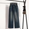 DIMANAF 2025 Plus Size Autumn Women Jeans Elastic Wide-leg Pants Denim Basic Blue High Waist Oversize New Pants 5XL