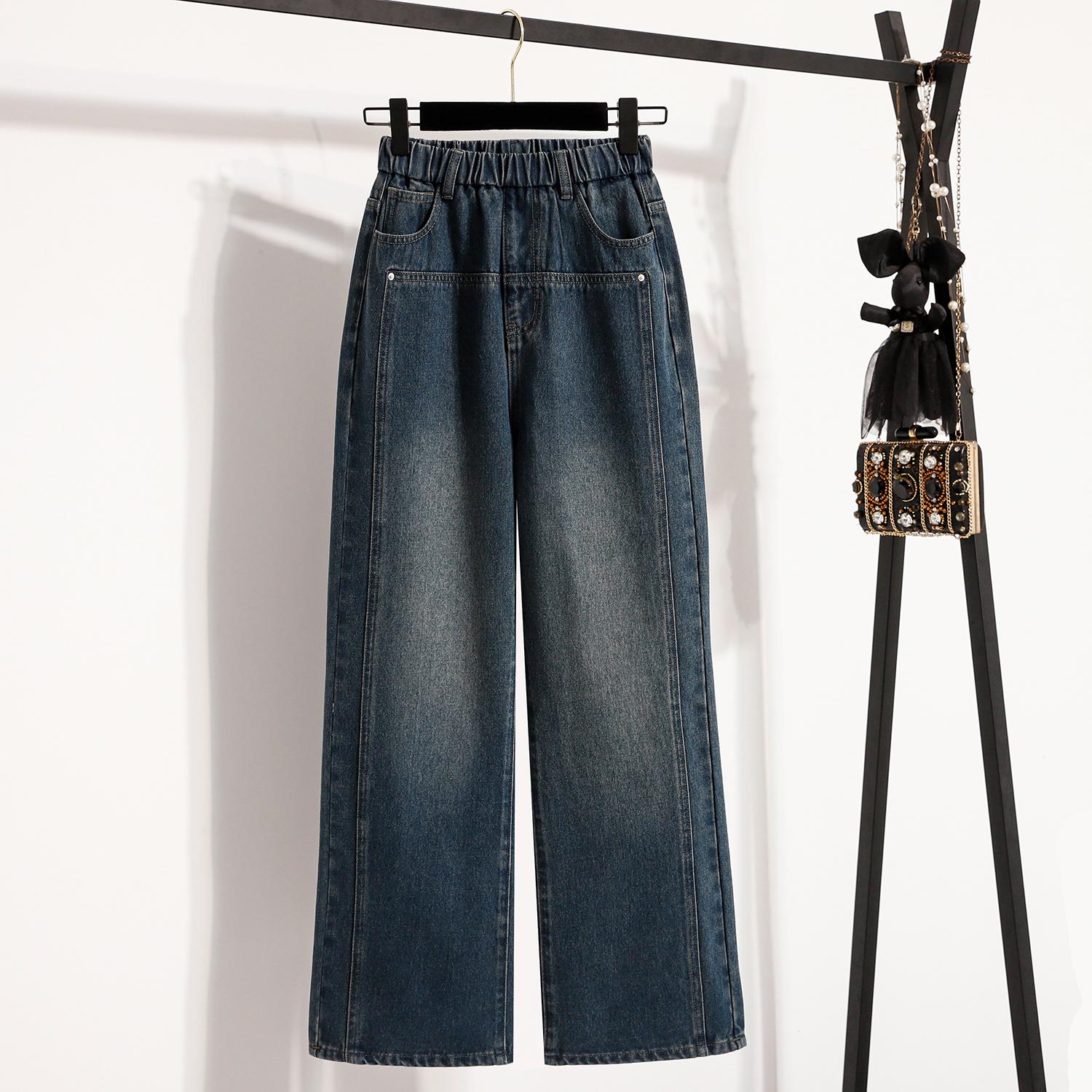 

DIMANAF 2025 Базові Джинси Осінні Жіночі Великого Розміру Еластичні Штани з Широкими Штанинами Денім Основний Синій з Високою Посадкою Оверсайз Нові Штани 5XL 2XL синій