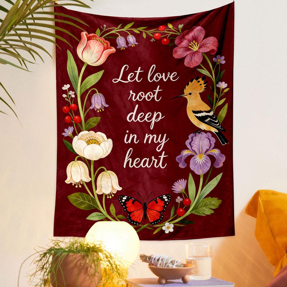 Floral Wreath with Inspirational Quote Patterned tapestry home decor, suitable for bedroom and living room, gift
