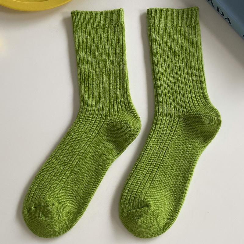 Damen Baumwolle Lockere Socken Herbst Winter Stricken Einfarbige Lange Schwarz Rosa Koreanische Japanische Schülerinnen Winterstrümpfe Retro