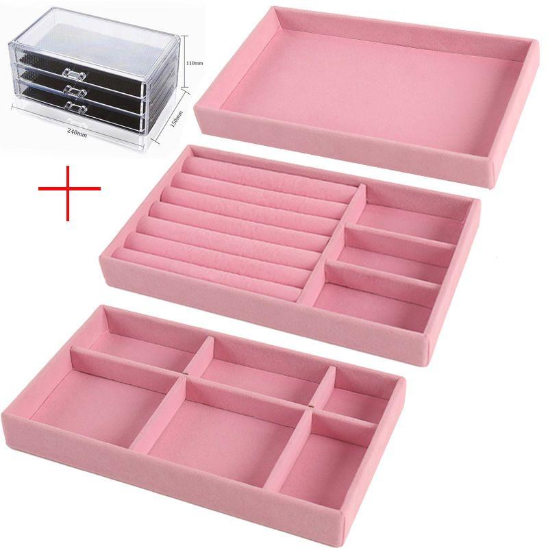 Transparent Jewelry Box Organizer Velvet Drawer Jewelry Boxes Storage Ring Necklace Bracelet Earrings Display Stand Accessories