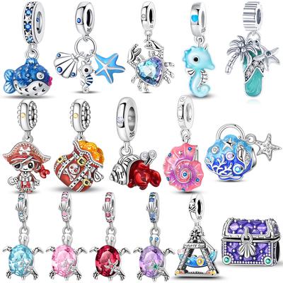 Charms Copper Original Treasure Box Marine Octopus Crab Pirate Beads Fit Bracelet Women Accessories Jewelry Diy Gift