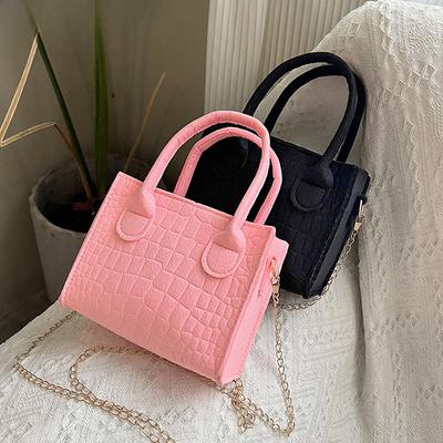 Small Tote Handbags Popular Stone Texture Shoulder Messenger Bag Trendy Females Small Square Bag Chain Crossbody Bag