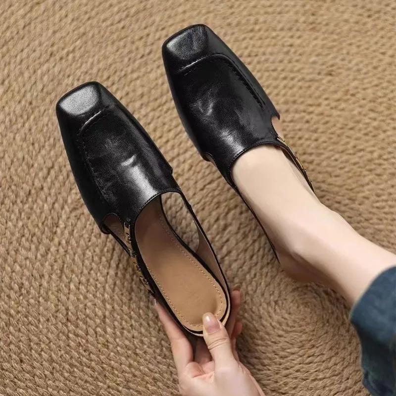 Fashion French High-end Sense Baotou Semi-slippers for Women In Summer Wear Outside and Inside Heightened Square Head Fashion Cool Mop