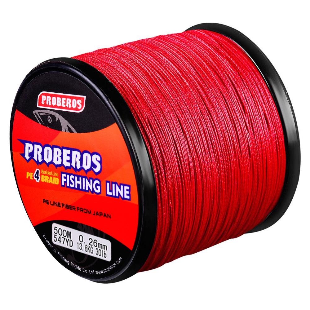 500m PE Dyneema Braided Fishing Line, 4-Strand, Multicolor: Red, Blue, Yellow, Green, Grey - Ideal for Sea Fishing