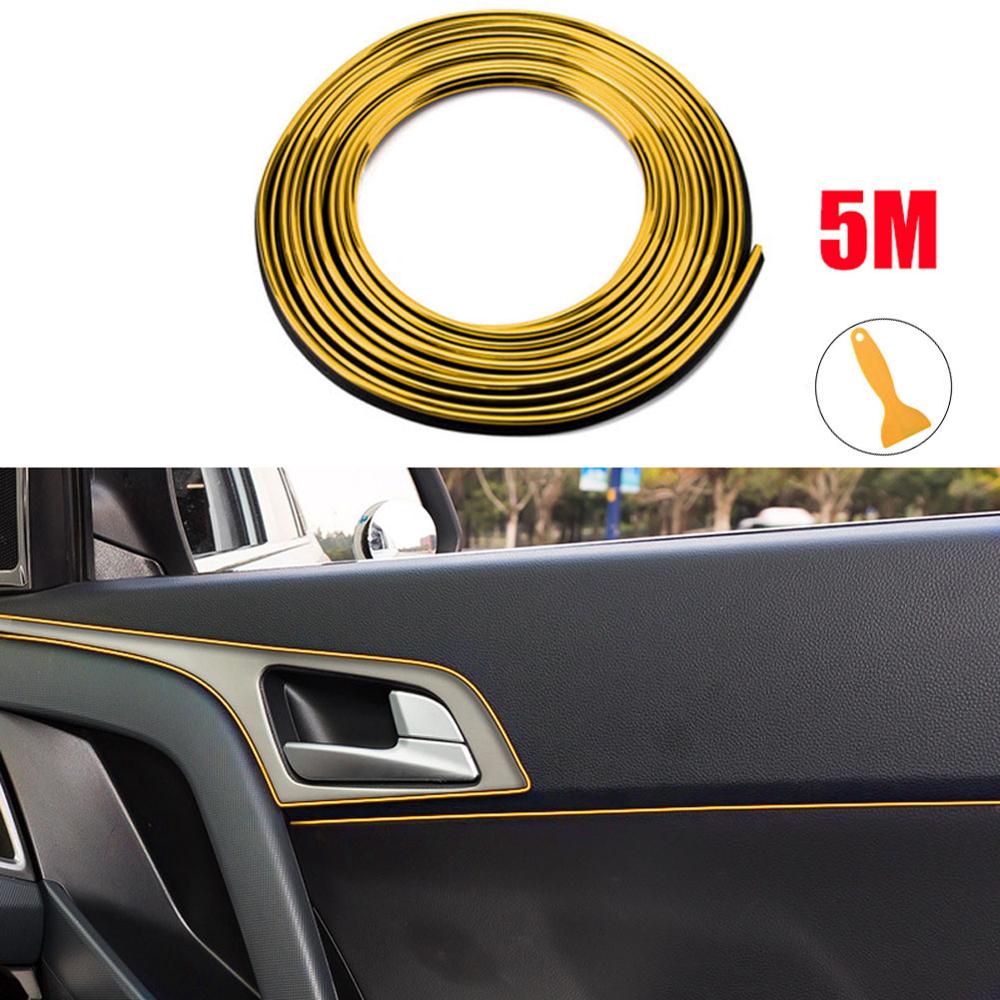 

5M Car Moulding Decoration Flexible Strips Door/Center Console/ Interior Gap Trim Universal Chrome Trim Strip Bright Strip золотий