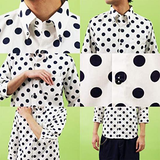 Polka dot sleeve made in navy M 8(eight) shirt, 3/4 shirt, cotton, Japan, blue, B,