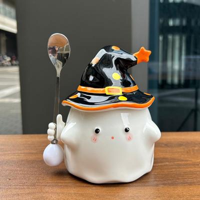 Cute Ghost Mug with Lid for Boys Ceramic Water Cup for Girls Practical Creative Cup for Teachers' Day Birthday Gift