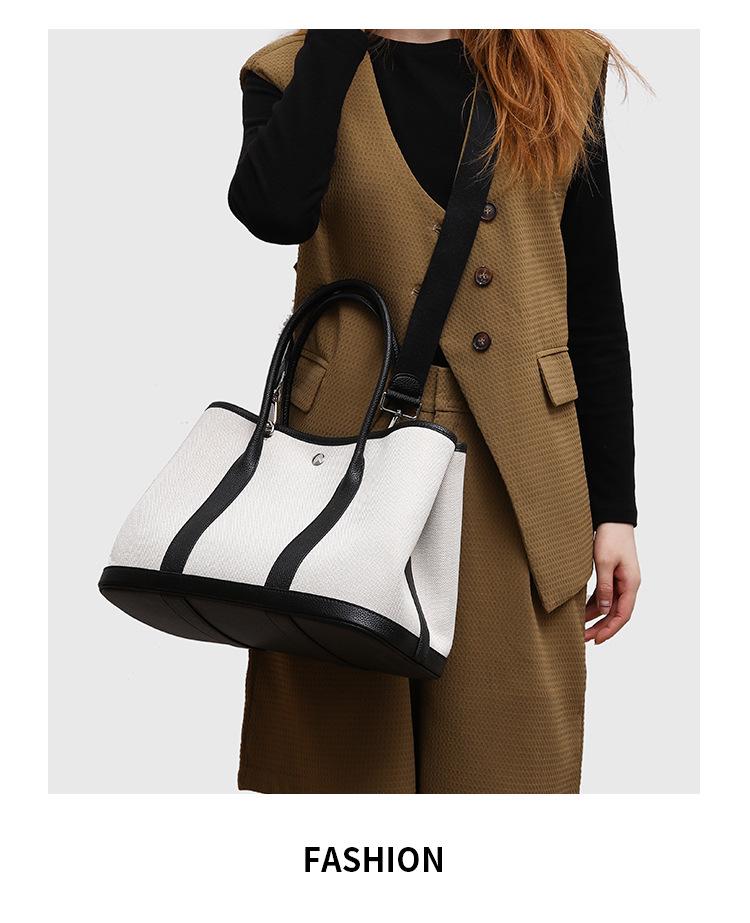 Große Handtasche aus Leder und Canvas in Kontrastfarbe – 2025 neue Tragetasche für Mutter und Kind, Schultertasche, Umhängetasche für Damen