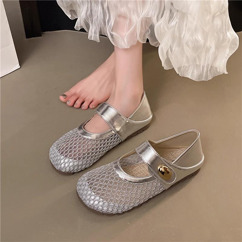 Fashion Flat Versatile Mesh Women Outside Breathable Wrapped Head Soft Sole Two-Wear Slippers Hollow Summer New Sandals