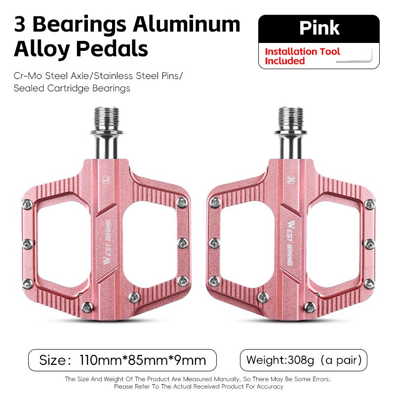 WEST BIKING Bicycle 3 Bearings Pedal Multicolor Lightweight Anti-Slip Flat Pedals Aluminum Alloy Road Bike Pedal BMX MTB Parts