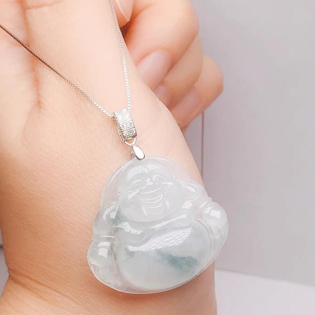18K Gold-Plated Sterling Silver Guanyin Buddha Necklace with Jade Buckle Clasp