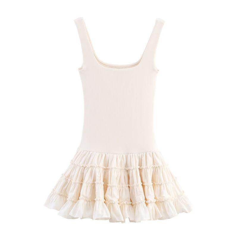 Zbzr Spring New Women Clothes Western Style All-Match Fluffy Patchwork Square Collar Sling Dress 4174801