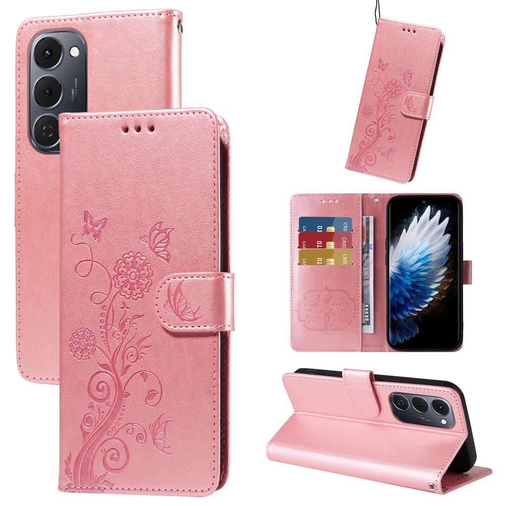 For TECNO Spark 40 Pro+ 4G Leather Case Butterfly Floral Imprint Wallet Stand Cover