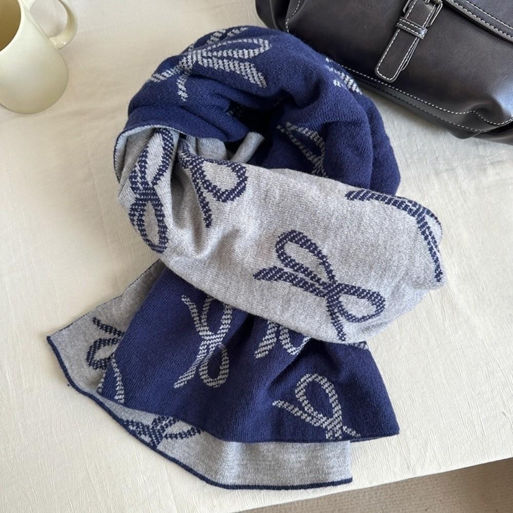 Lightweight Imitation Wool Scarf Korean Style Winter Shawl Trendy Bow Scarf  Gift