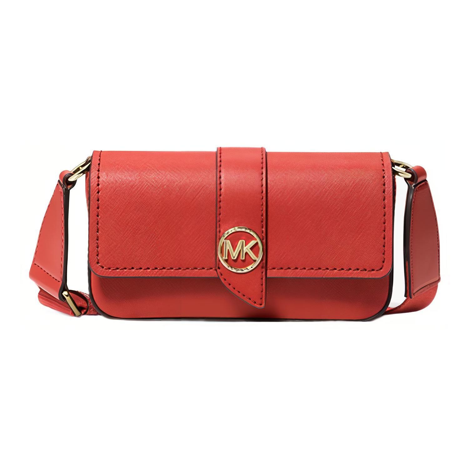 

Michael Kors MK Greenwich Silver Round Logo Long Flap Saffiano Leather Crossbody Shoulder Bag Women bags Red 32S3SGRC1L-808 Basic Set (Bag+Dust Bag)