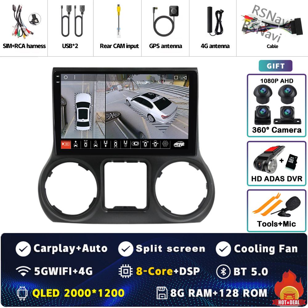 Android 14 Carplay Auto For Jeep Wrangler 3 JK 2011 2012 2013 2018 Car Radio Player Multimedia Srereo Navigation BT 4G WIFI DSP