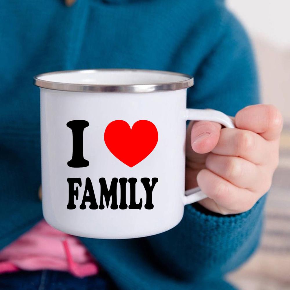 Ich Liebe Meine Familie Emaille Kaffeetassen Getränke Wasserbecher Lagerfeuerparty Getränk Bier Wein Saftbecher Dessert Kakao Milch Henkeltasse