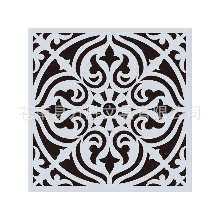 1Pc 15x15cm Beautiful Mandala Pattern Hollow Carving Stenclis Wall Brick Painting Auxiliary Spray Paint Coloring Mold White PET