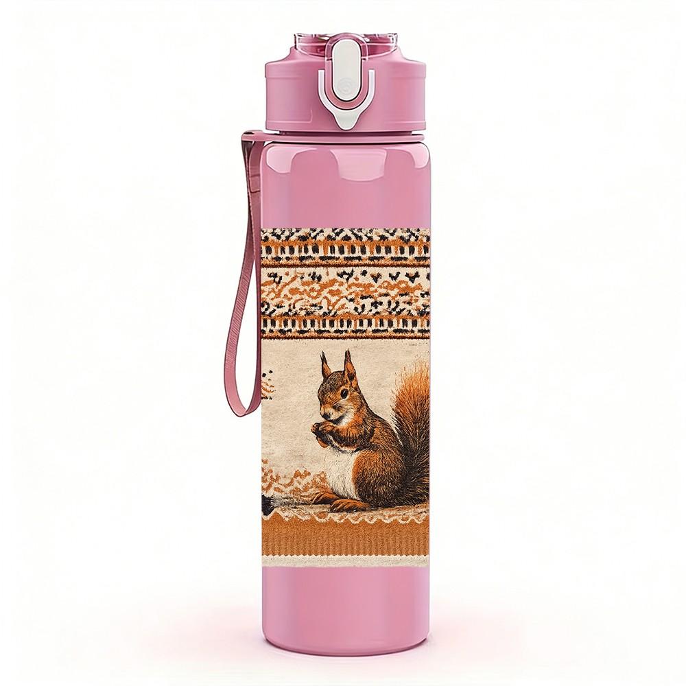 1PC Squirrel In Retro Frame Art Print 750ml Color Plastic Sports Water Bottle Leakproof Flip Straw Lid Suitable for Sports Office Home Use