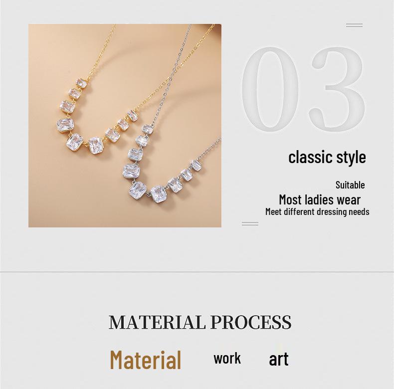 Quadratische Diamant Kupferlegierung Halskette - Europäischer & Amerikanischer Stil, Zwei Farben, Modisch & Vielseitig, Nischendesign, Zeitlose Eleganz.