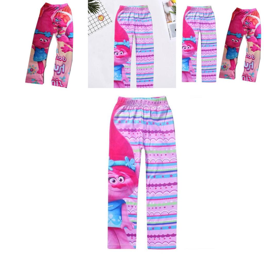 Trolls Girls Cartoon Print Long Pants With Polyester Fabric For Daily Playwear