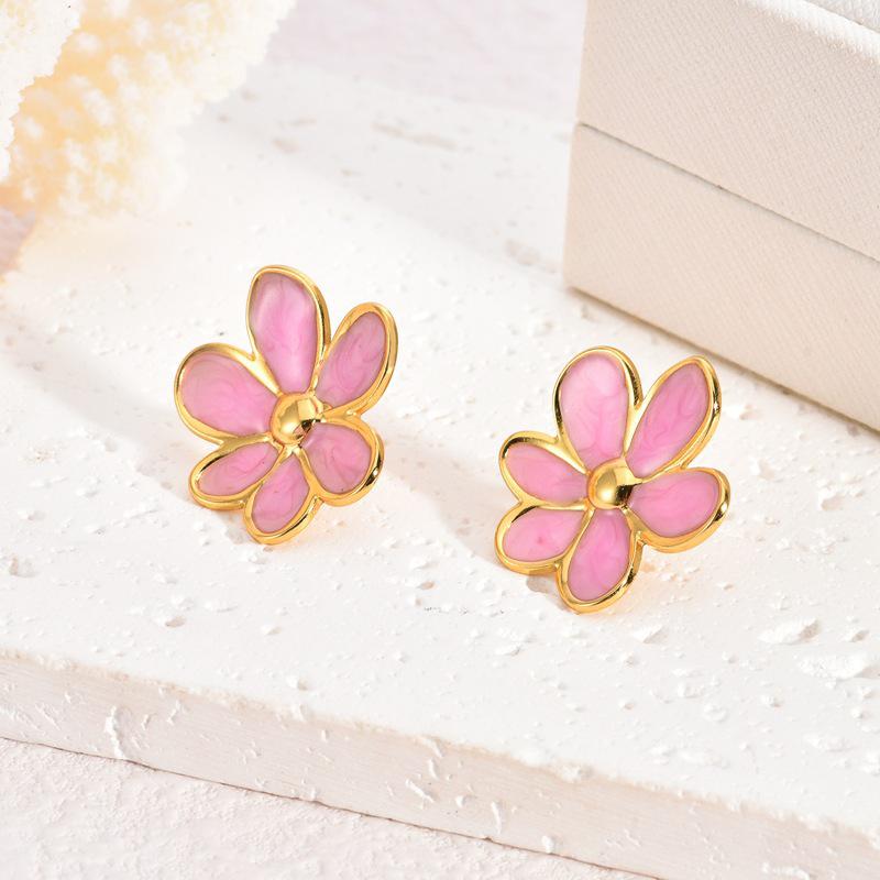French Enamel Drip Oil Earrings: Stainless Steel, Irregular, Titanium Women's Luxury