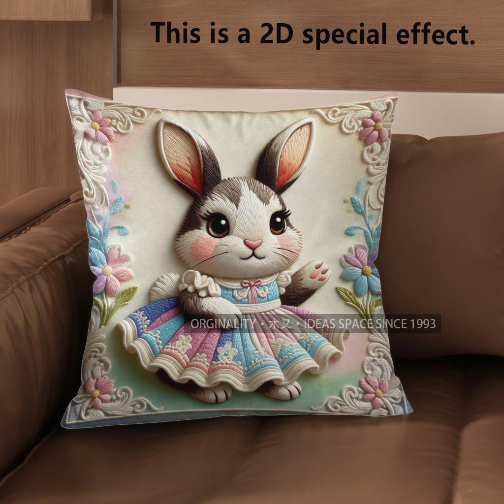 

2D Cute Rabbit Dressed In Dress Pillow Covers Pattern Cushion Cover Suitable For Sofa Bedroom Car Pillow Cover 40x40cm