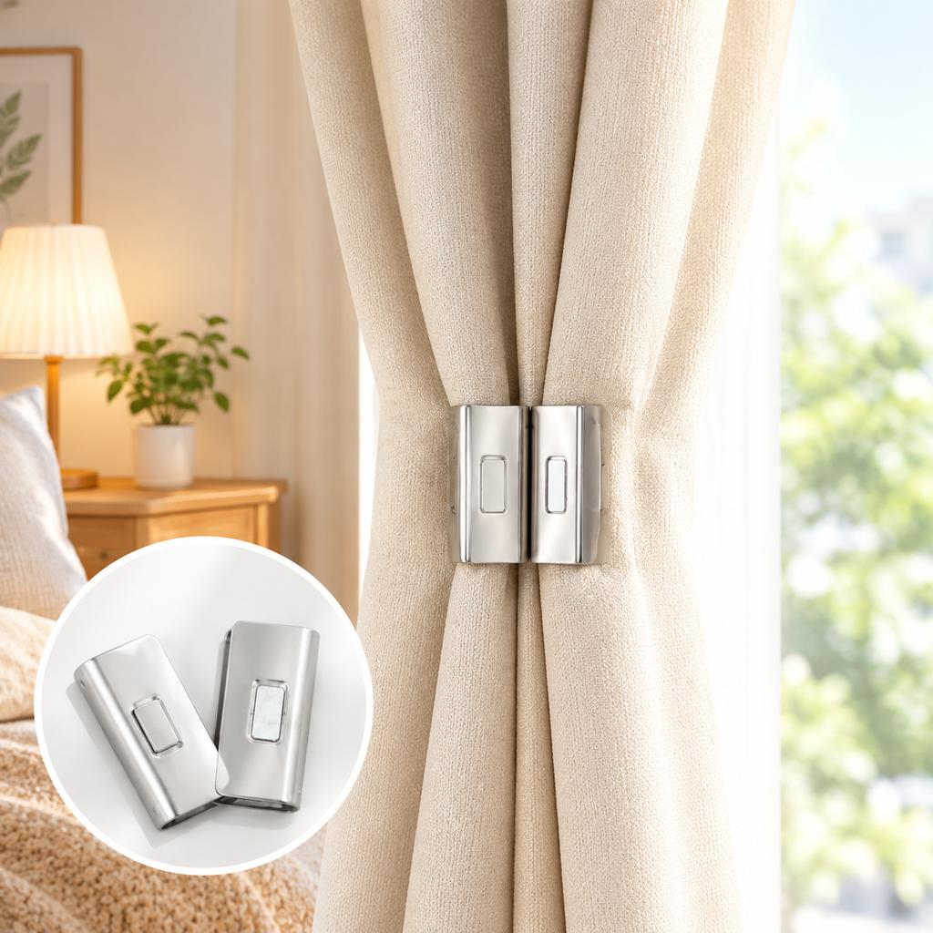 Magnetic Curtain Clips, Silver, 1 Pair, 430 Stainless Steel, No-Drill Closure