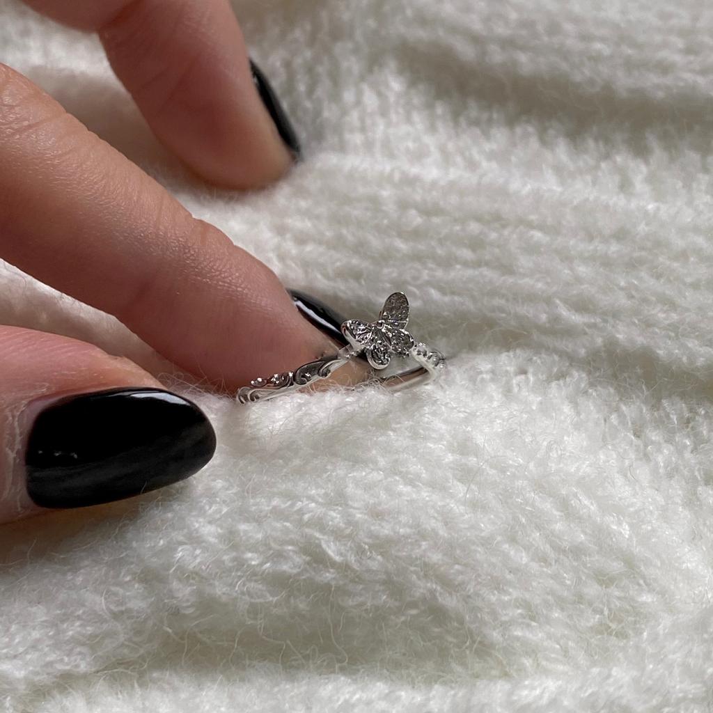 Sterlingsilber Hohlherz Schmetterling Ring Damen S925 Besonderes Design Hochwertiger Ring Ins Kalter Wind Zeigefingerring