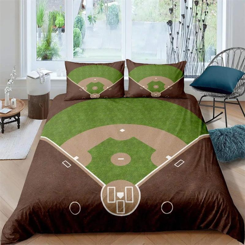 Green Football Field King Queen Duvet Cover Soccer Field Comforter Cover Boys Men Sport Games Bedding Set Polyester Quilt Cover