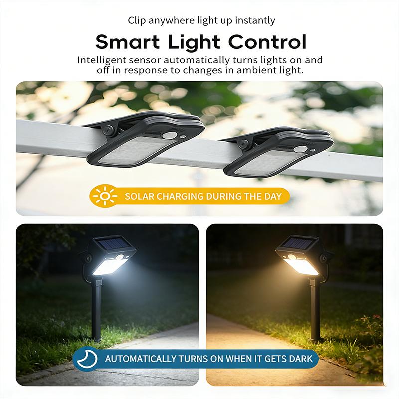 60LED Clip on Solar Light Motion Sensor IP65 Waterproof 3 Lighting Mode USB Charging for Outdoor Garden Yard Fence Lamp