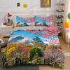 Duvet Cover Set Plum Blossom King Pink Flower Quilt Cover for Girls Microfiber Branches Printed Japanese Ink Style Bedding Set