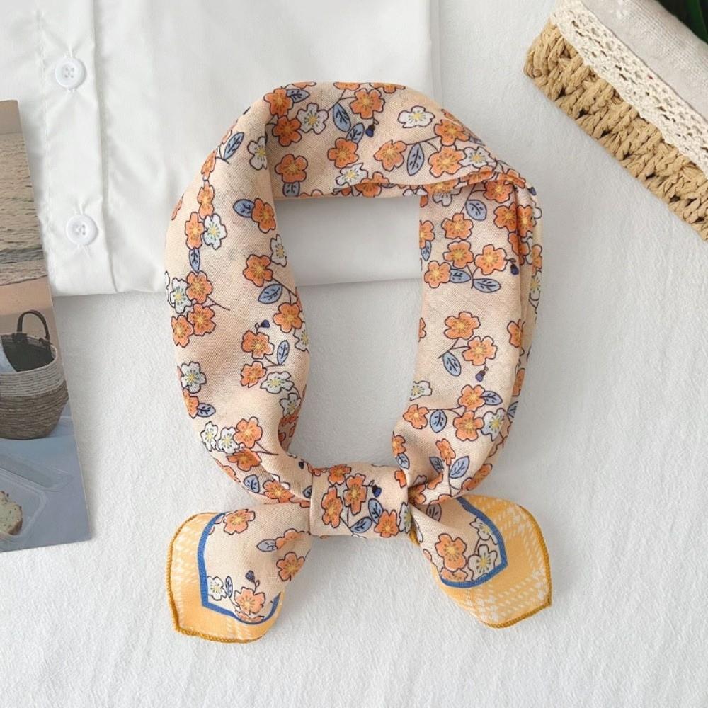 Square Cotton Linen Square Scarf Pastoral Style Scarf Hair Band Headband Floral Kerchief  Women